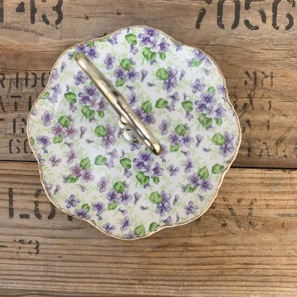 Vintage Lefton’s China tidbits serving plate trinket tray purple green floral